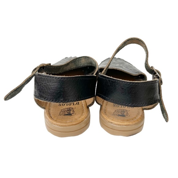 D’Lolos Mexican Black Tooled Leather Huarache Sandals Size 9 - Picture 6 of 12